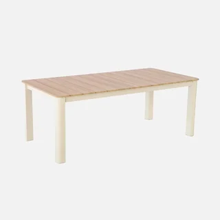 Table de jardin aluminium 8 personnes beige plateau bois Edera