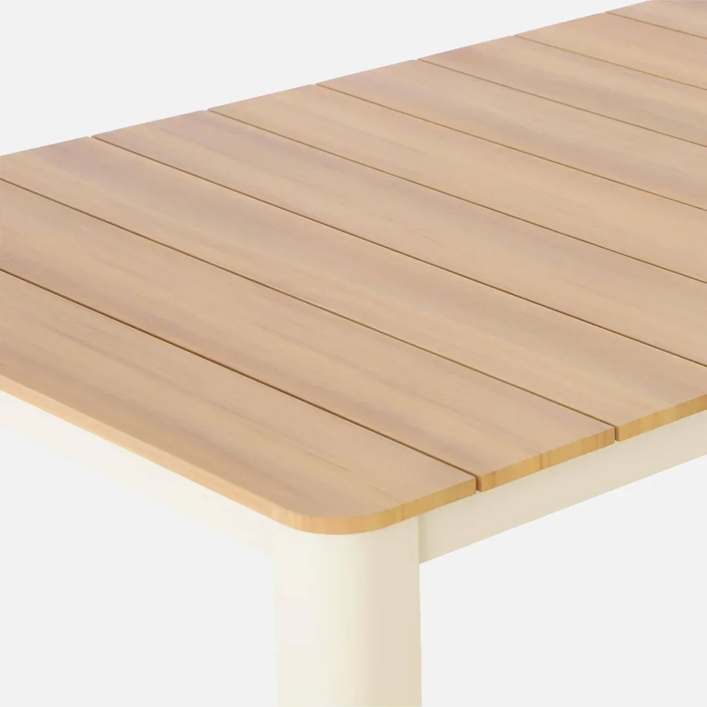 Table de jardin aluminium 8 personnes beige plateau bois Edera