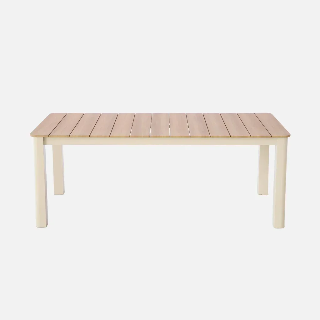Table de jardin aluminium 8 personnes beige plateau bois Edera