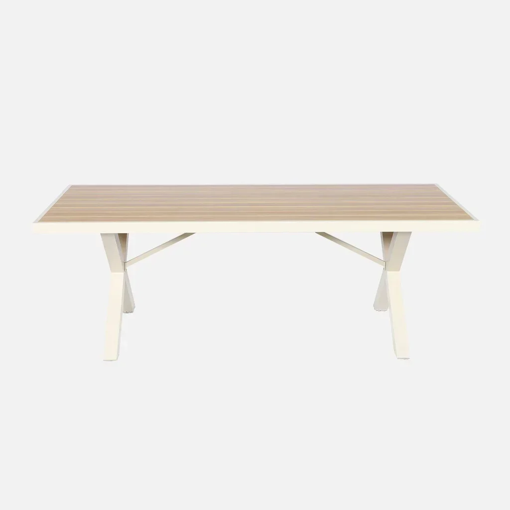Table de jardin aluminium 8 personnes beige plateau bois Elina
