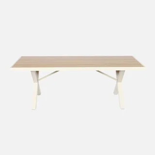 Table de jardin aluminium 8 personnes beige plateau bois Elina
