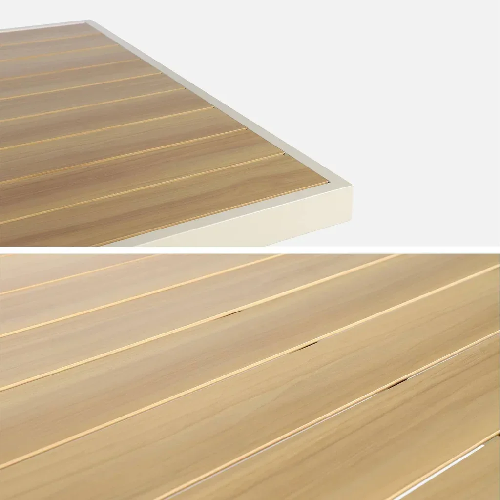 Table de jardin aluminium 8 personnes beige plateau bois Elina