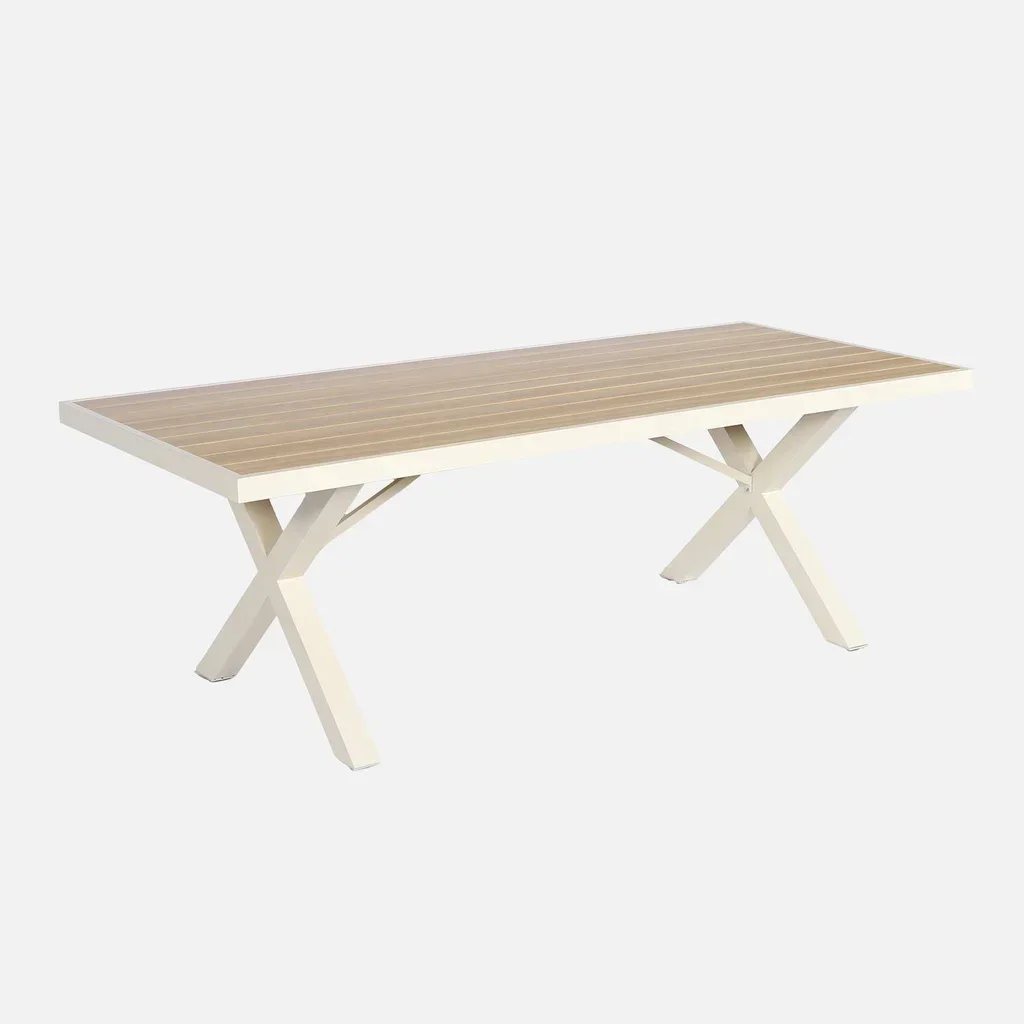 Table de jardin aluminium 8 places Elina beige plateau bois