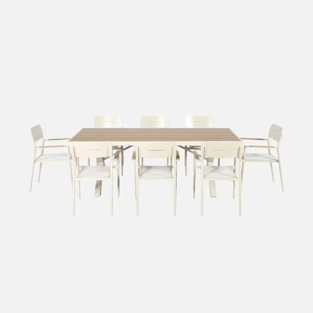 Table de jardin aluminium 8 places Elina beige plateau bois