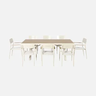 Table de jardin aluminium 8 places Elina beige plateau bois