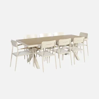 Table de jardin aluminium 8 places Elina beige plateau bois