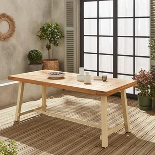 Table de jardin bois acacia et métal 6-8 personnes intérieur extérieur