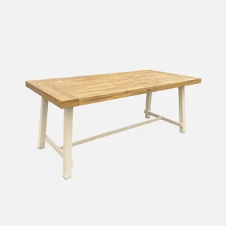 Table de jardin bois acacia et métal 6-8 personnes intérieur extérieur