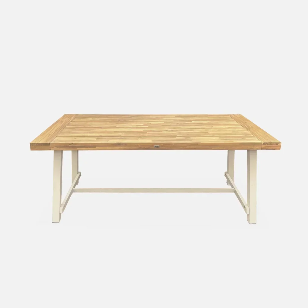 Table de jardin bois acacia et métal 6-8 personnes intérieur extérieur