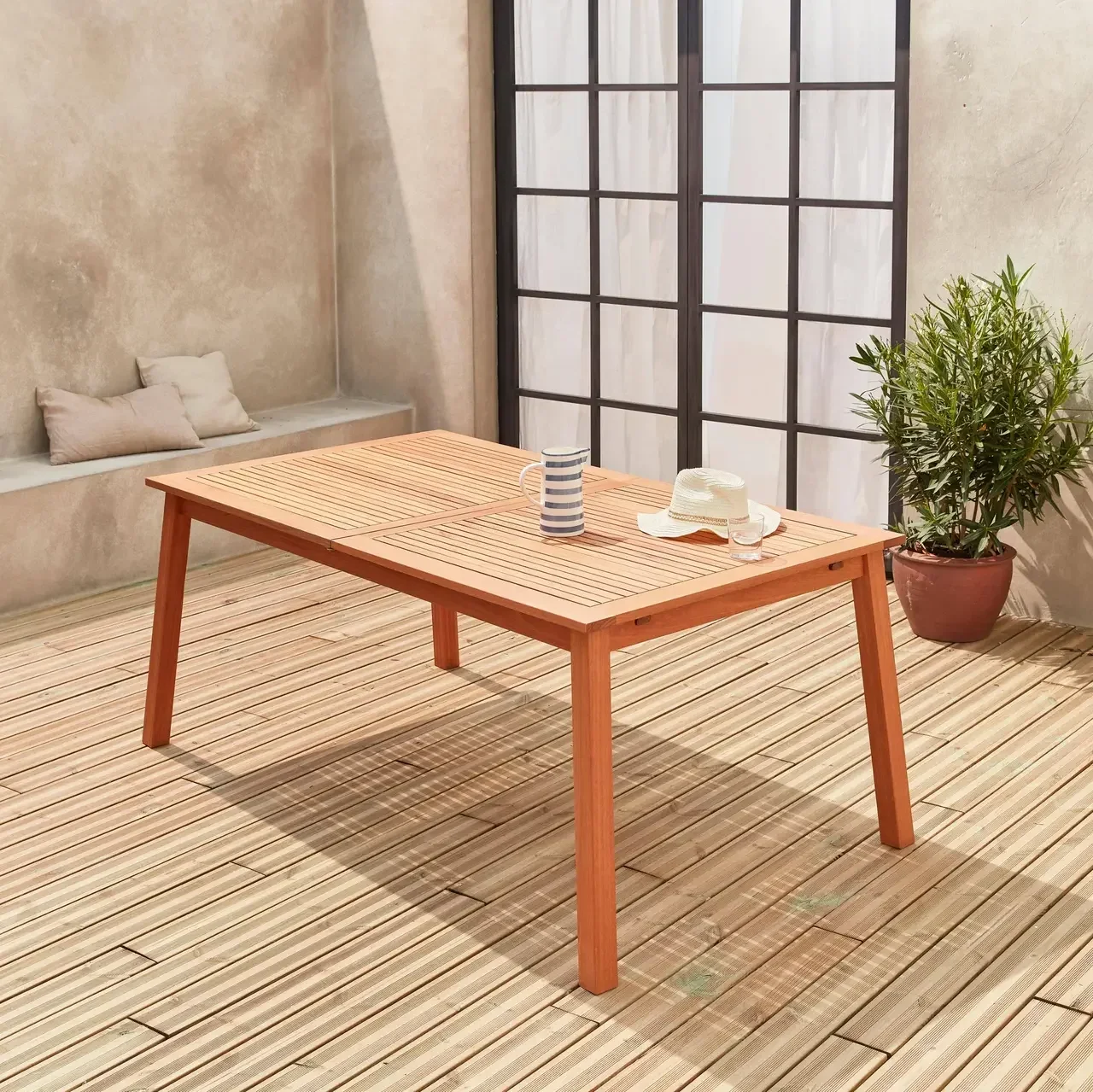 Table de jardin extensible Almeria 8-10 places bois eucalyptus FSC avec rallonge papillon
