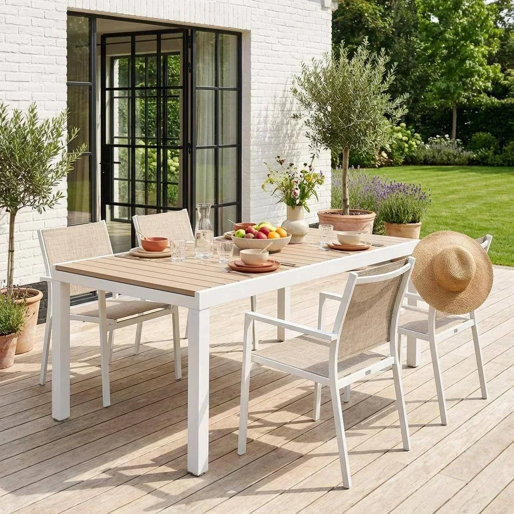 Table de jardin extensible aluminium blanc 10-12 personnes Elora
