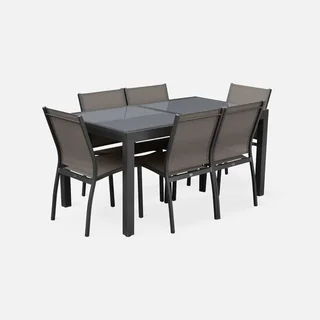 Table de jardin extensible Orlando 6 places aluminium blanc taupe