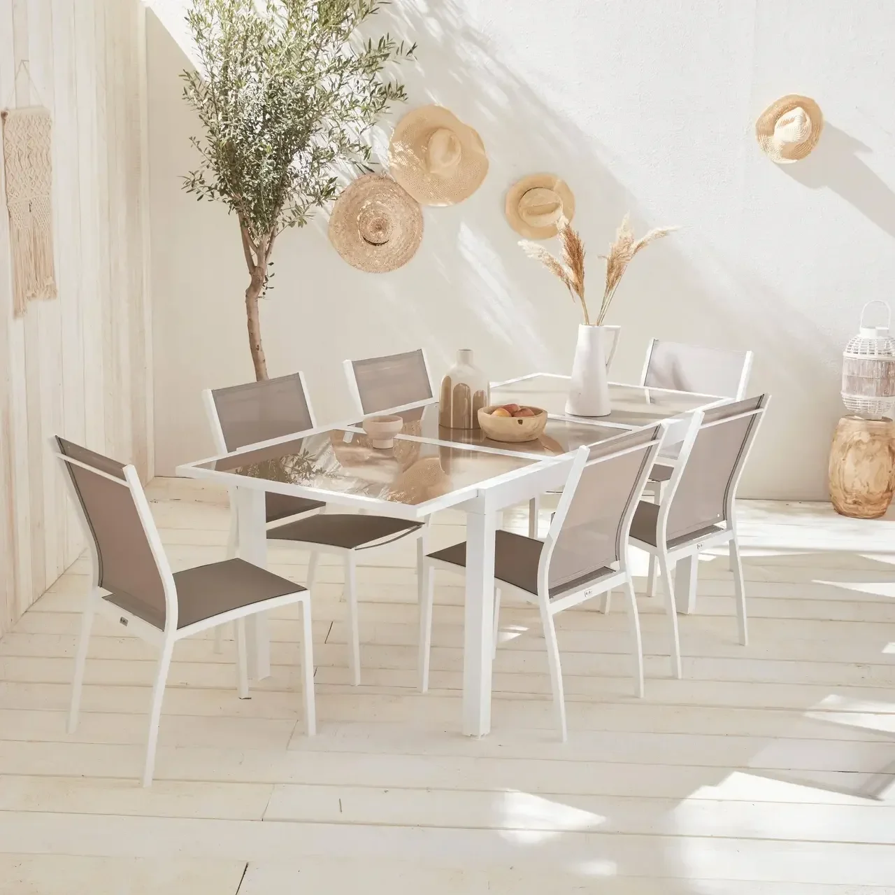Table de jardin extensible aluminium Orlando 6 places blanc taupe