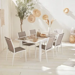 Table de jardin extensible aluminium Orlando 6 places blanc taupe