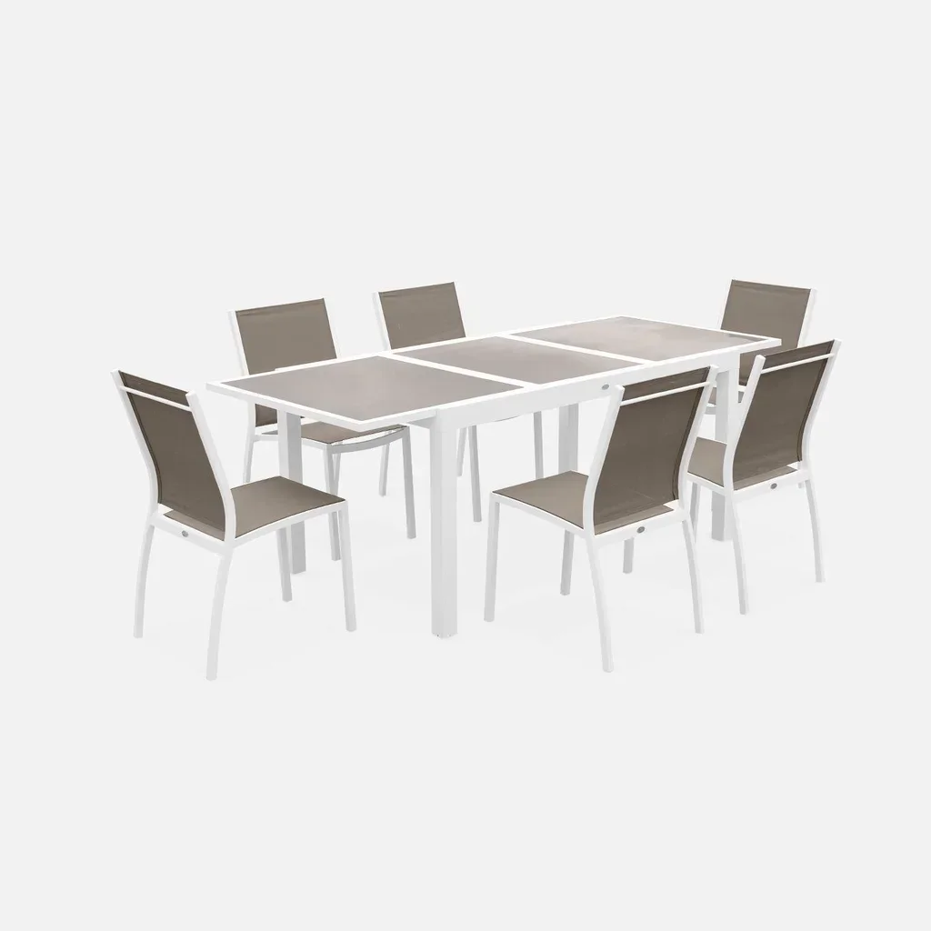 Table de jardin extensible aluminium Orlando 6 places blanc taupe