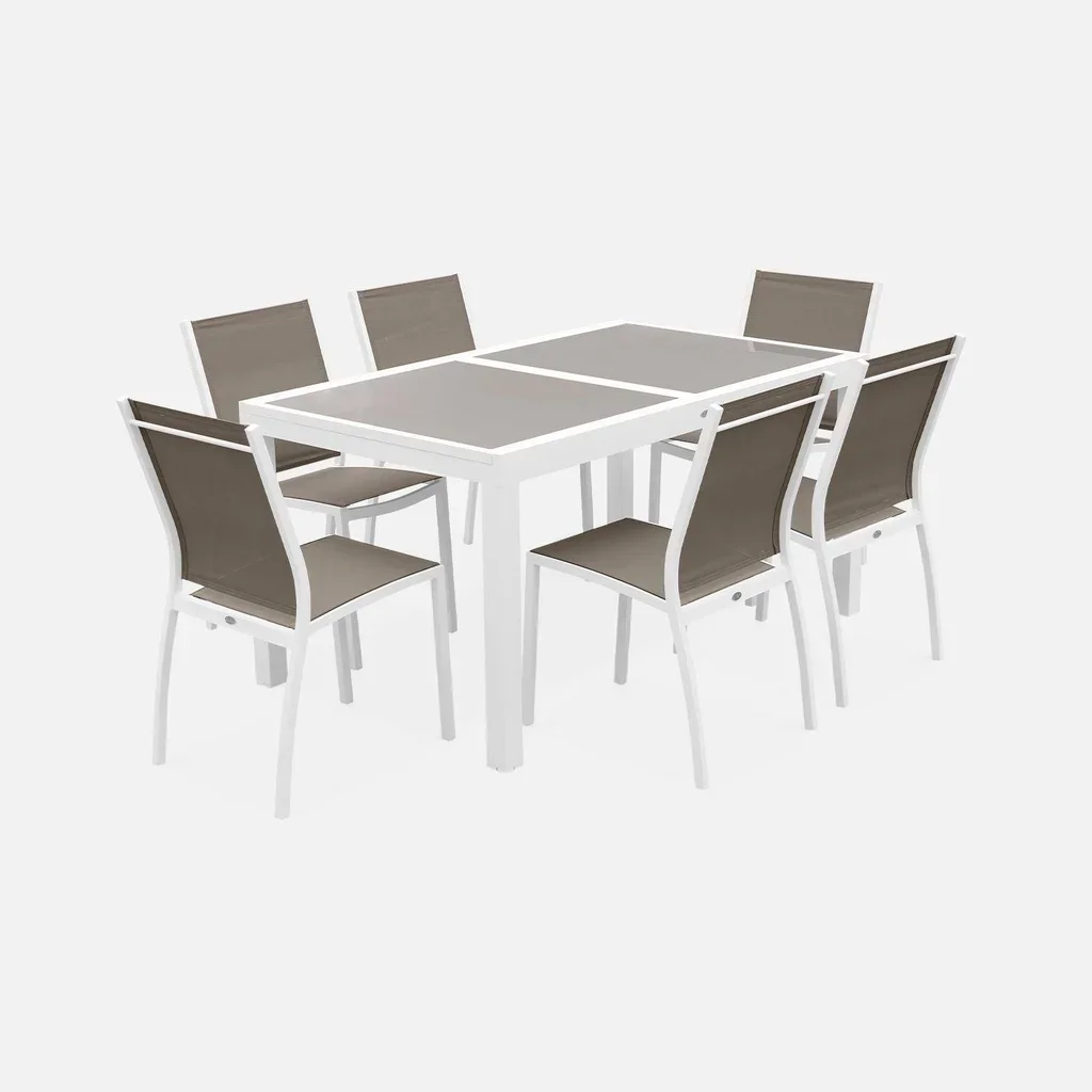 Table de jardin extensible aluminium Orlando 6 places blanc taupe