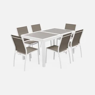 Table de jardin extensible aluminium Orlando 6 places blanc taupe