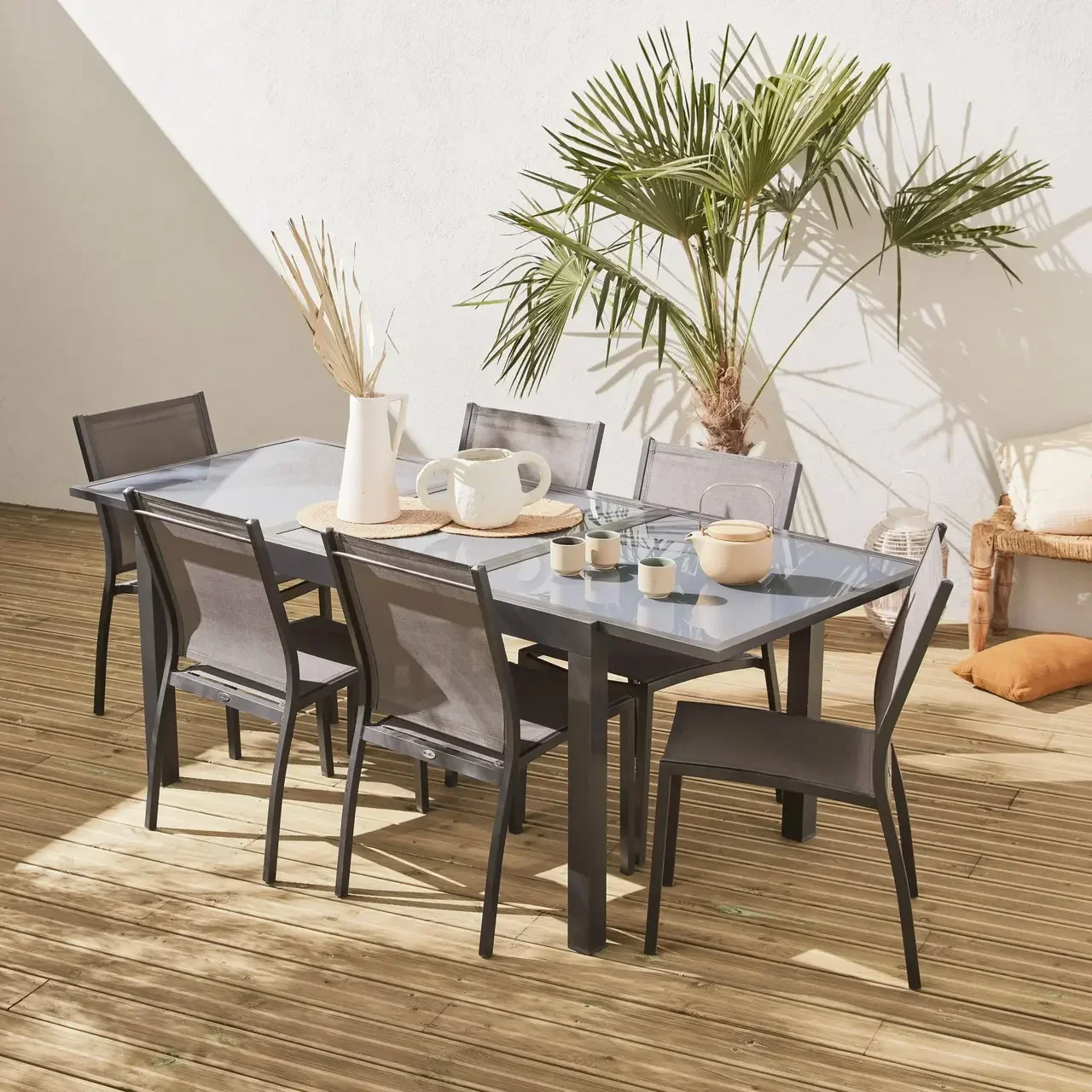 Table de jardin extensible Orlando 6 places aluminium blanc taupe