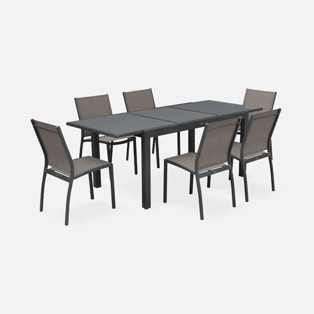 Table de jardin extensible Orlando 6 places aluminium blanc taupe