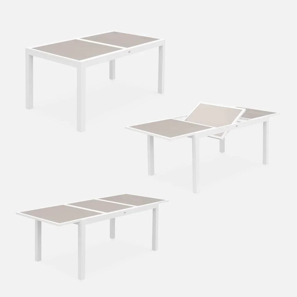 Table de jardin extensible aluminium Orlando 6 places blanc taupe