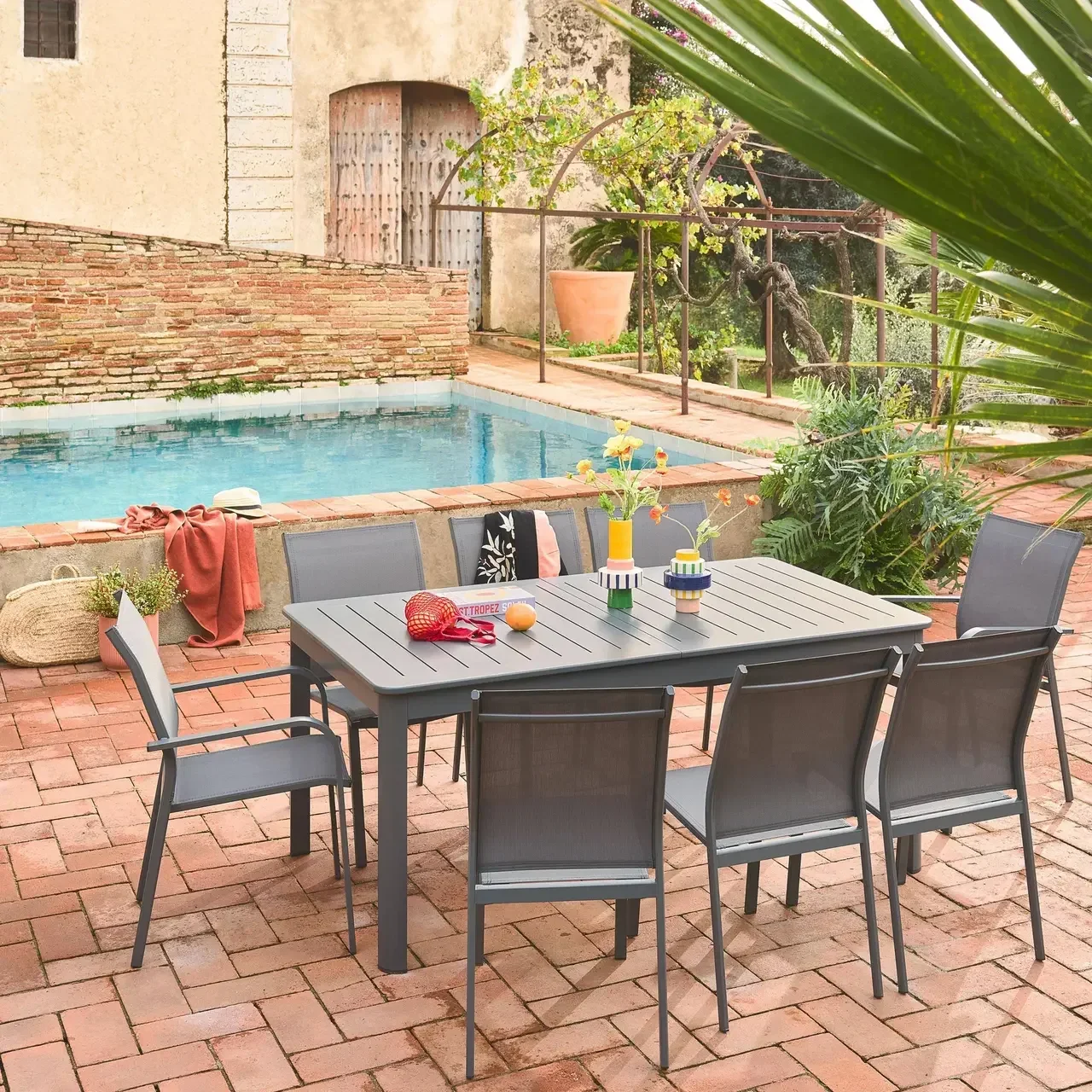 Ausziehbares Seattle Gartenmöbel Set 8 Personen Aluminium Anthrazit