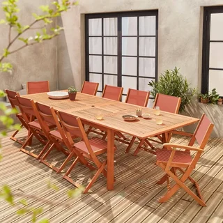 Mesa de jardín extensible madera eucalipto 10 plazas Almeria
