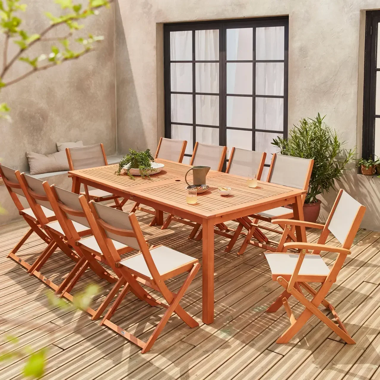 Mesa de jardín extensible madera eucalipto 10 plazas Almeria