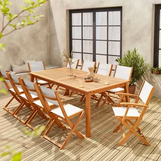 Mesa de jardín extensible madera eucalipto 10 plazas Almeria