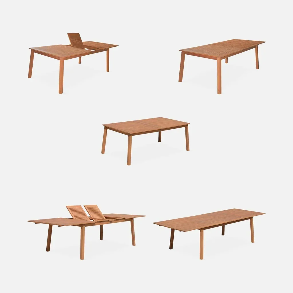 Mesa de jardín extensible de eucalipto con 10 sillas y sillones plegables Almeria