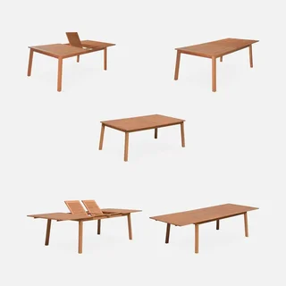 Mesa de jardín extensible de eucalipto con 10 sillas y sillones plegables Almeria