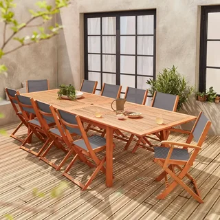 Conjunto jardín extensible Almeria 10 plazas madera eucalipto muebles exterior