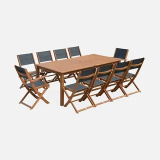 Conjunto jardín extensible Almeria 10 plazas madera eucalipto muebles exterior