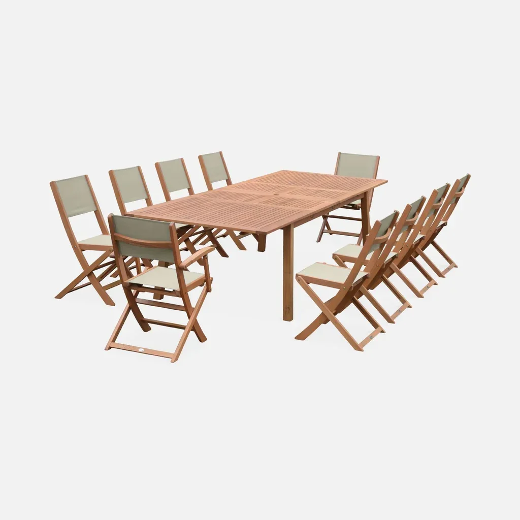Mesa de jardín extensible madera eucalipto 10 plazas Almeria
