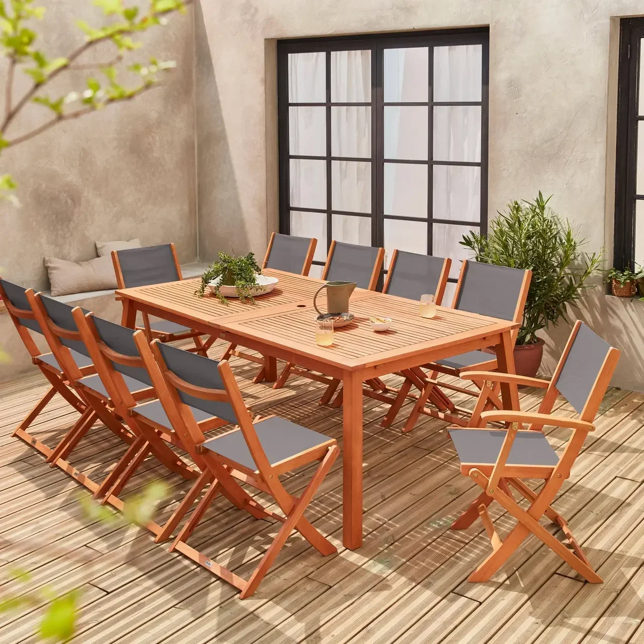 Salon de jardin extensible Almeria 10 places bois eucalyptus