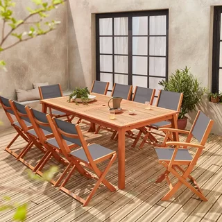 Conjunto jardín extensible Almeria 10 plazas madera eucalipto muebles exterior