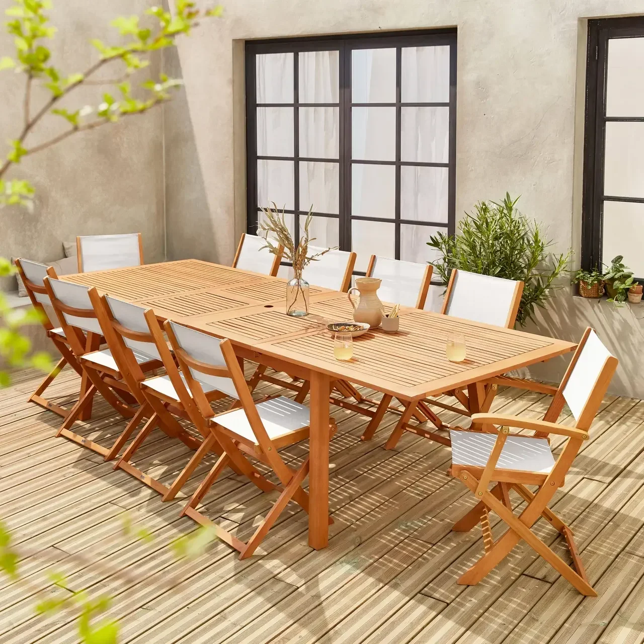 Mesa de jardín extensible madera eucalipto 10 plazas Almeria