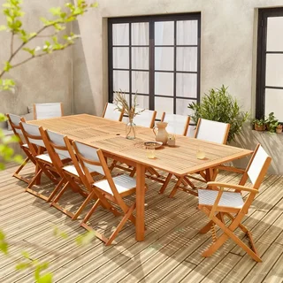 Mesa de jardín extensible madera eucalipto 10 plazas Almeria