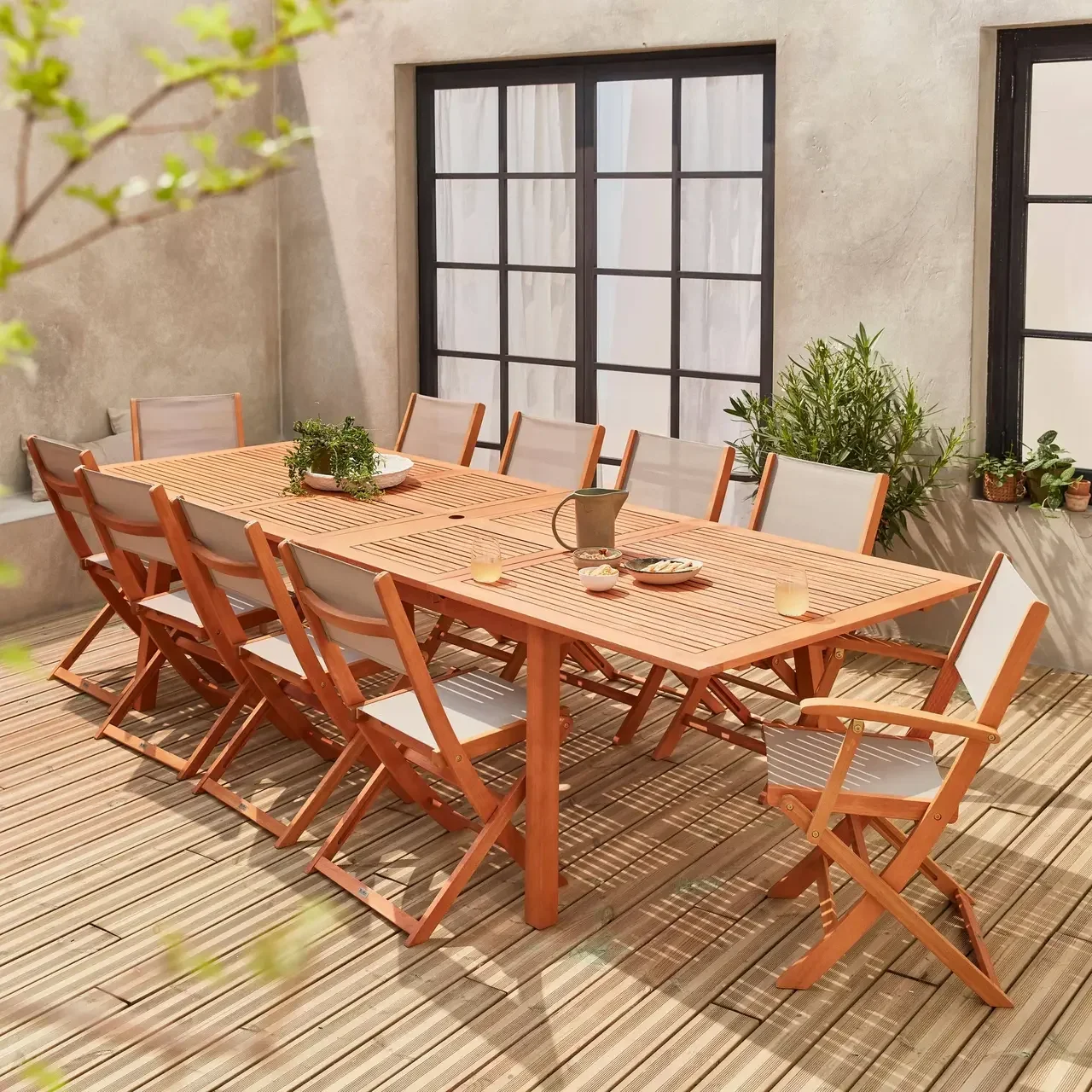 Mesa de jardín extensible madera eucalipto 10 plazas Almeria
