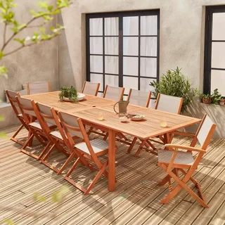Mesa de jardín extensible madera eucalipto 10 plazas Almeria