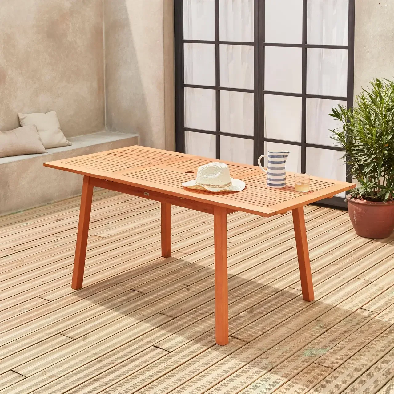 Table de jardin extensible Almeria bois eucalyptus 6-8 places