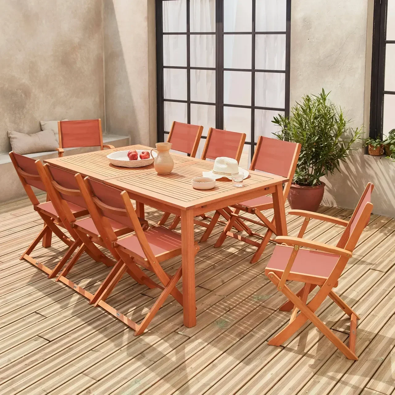 Mesa de jardín extensible Almeria eucalipto 8 plazas con extensión