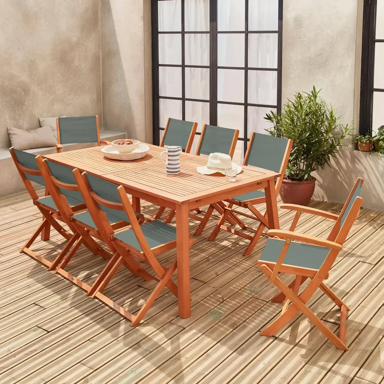 Mesa de jardín extensible Almeria eucalipto 8 plazas con extensión