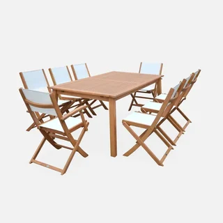 Mesa de jardín extensible Almeria eucalipto 8 plazas con extensión