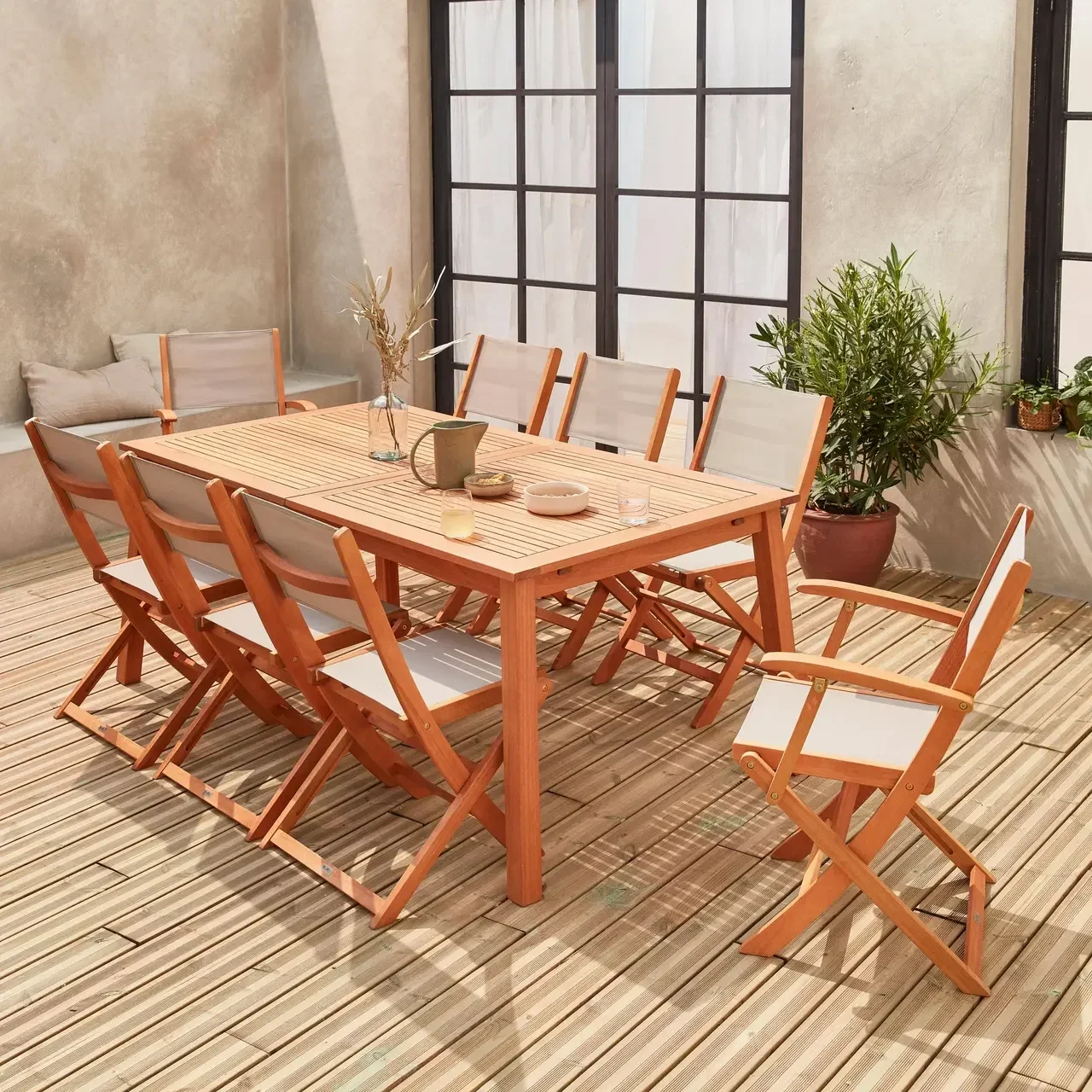 Table de jardin extensible eucalyptus 8 places Almeria