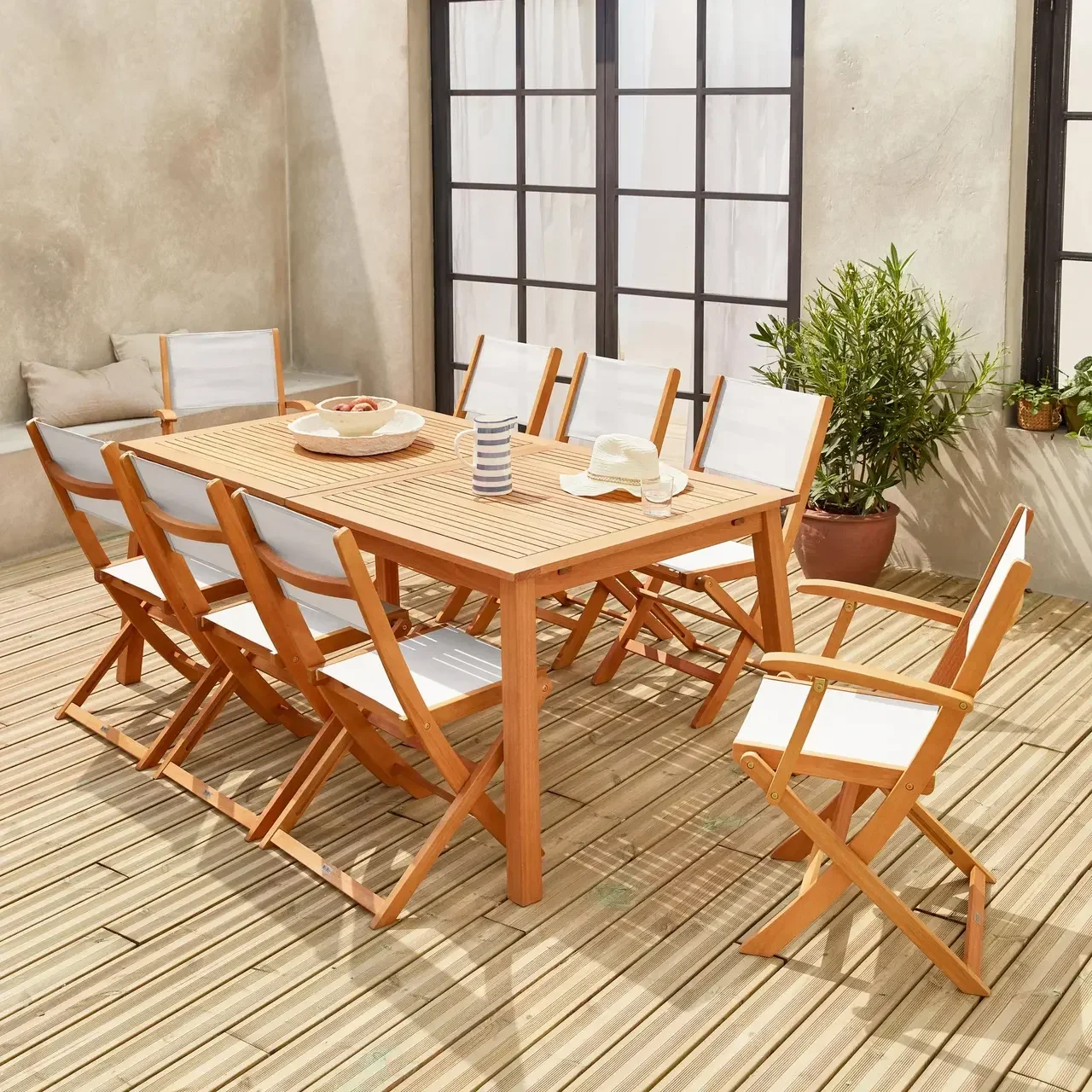 Mesa de jardín extensible Almeria eucalipto 8 plazas con extensión
