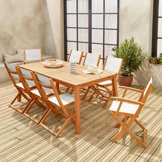 Mesa de jardín extensible Almeria eucalipto 8 plazas con extensión