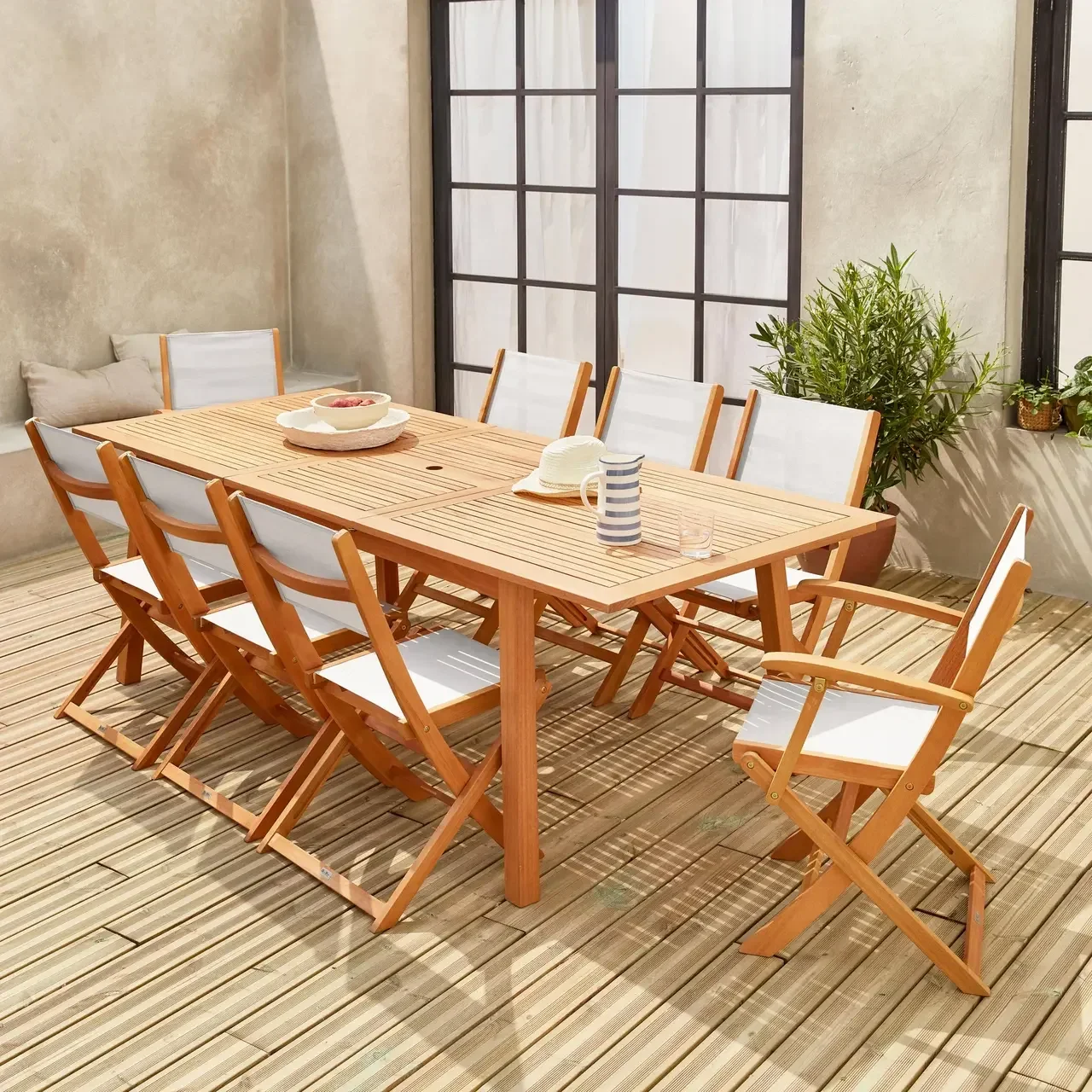 Mesa de jardín extensible Almeria eucalipto 8 plazas con extensión