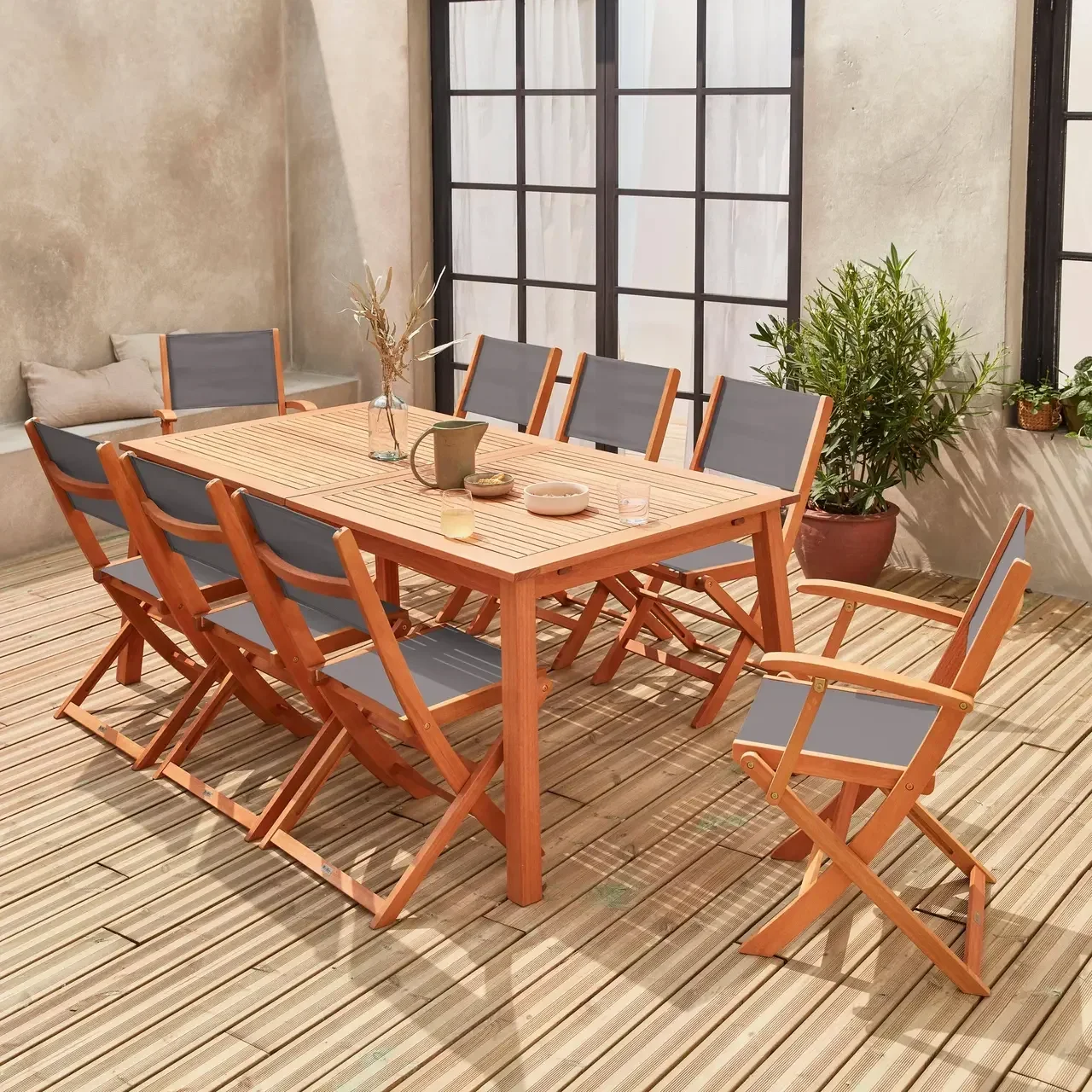 Mesa de jardín extensible Almeria eucalipto 8 plazas con extensión