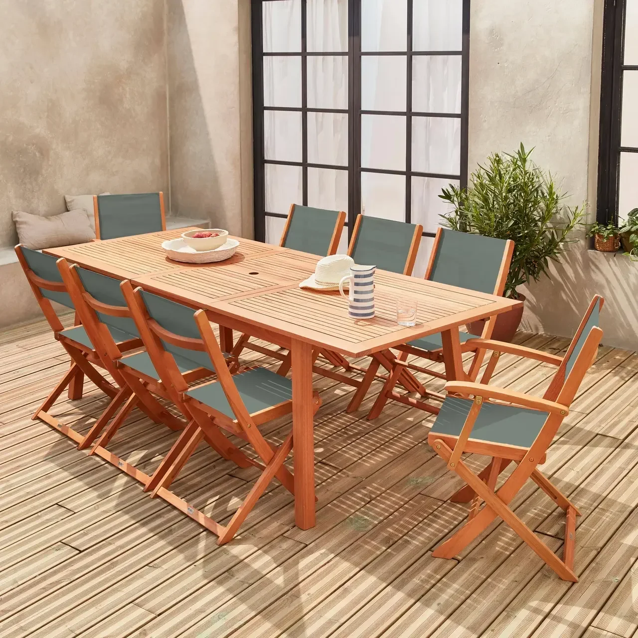 Mesa de jardín extensible Almeria eucalipto 8 plazas con extensión