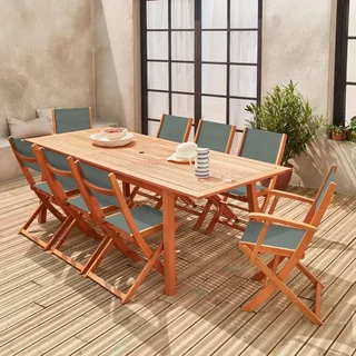 Mesa de jardín extensible Almeria eucalipto 8 plazas con extensión